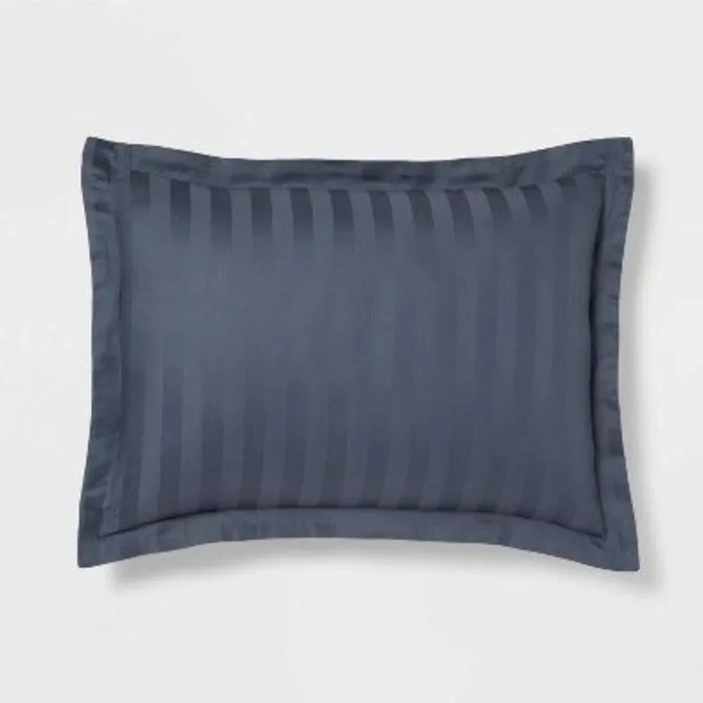 3pc King Luxe Striped Damask Duvet Cover and Sham Set Dark Teal Blue - Threshold